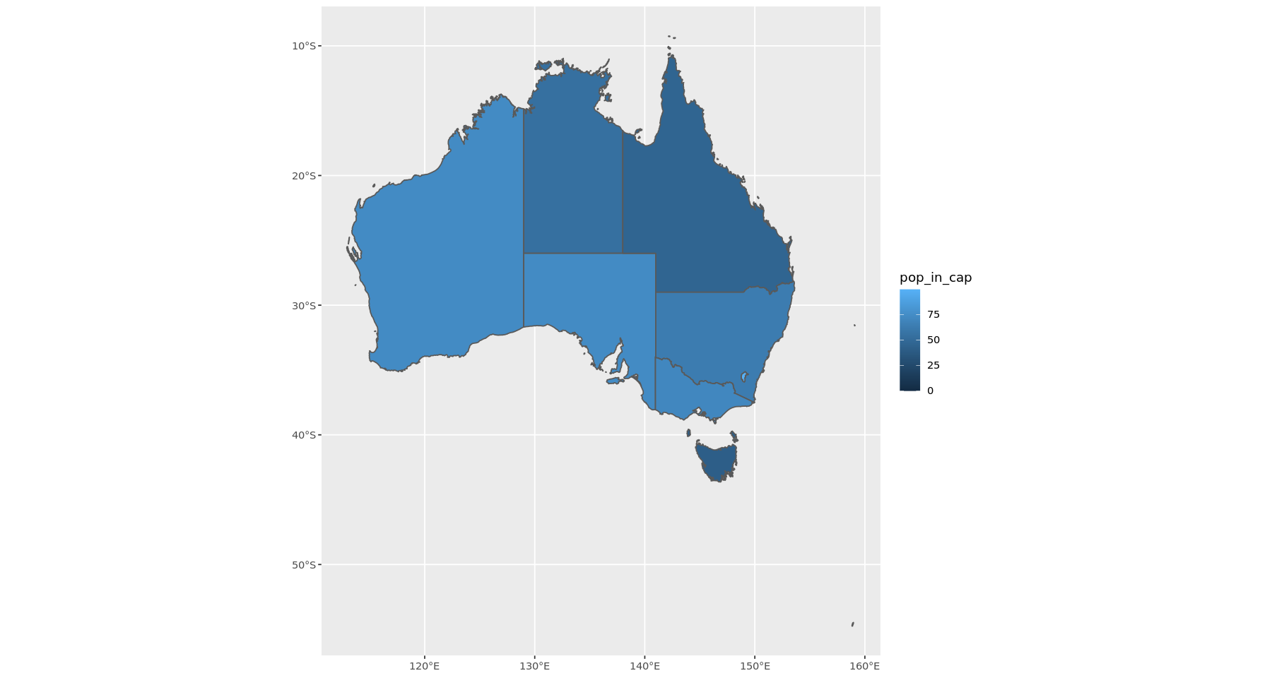 Au population in cities for each state
